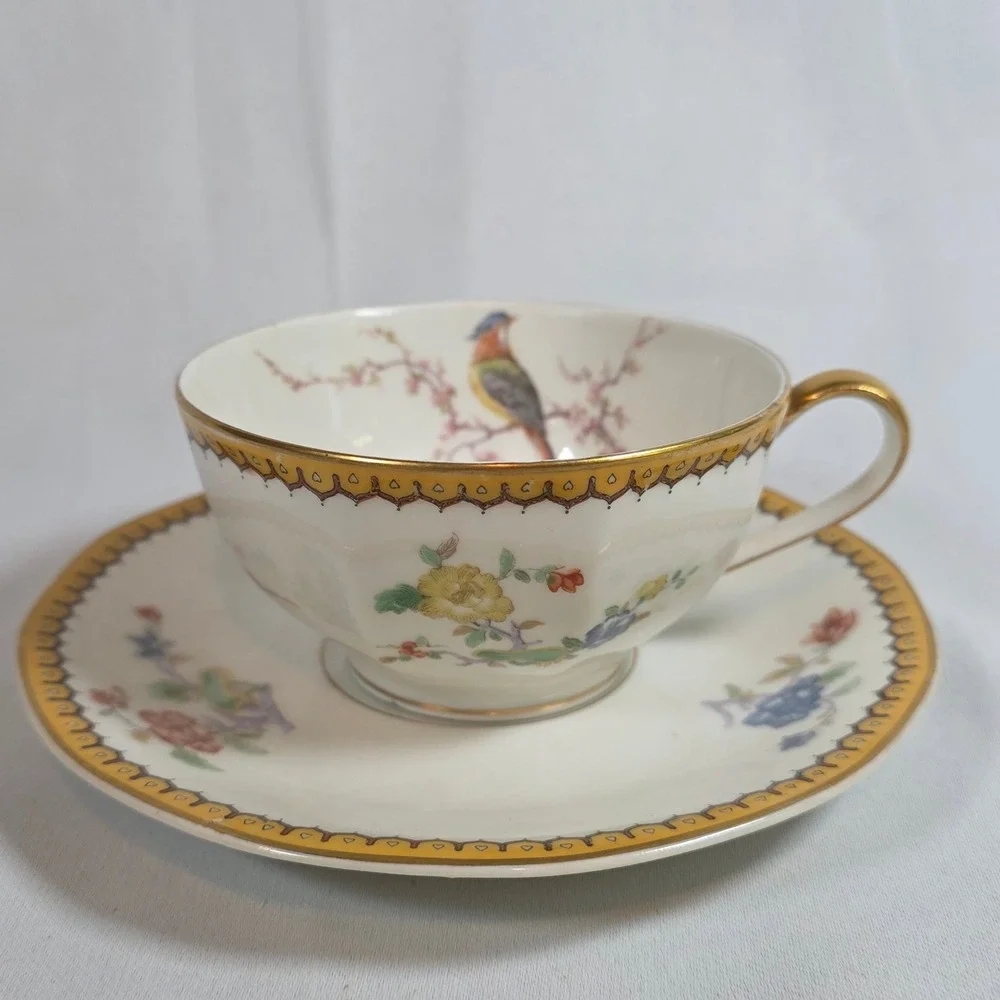 Theodore Haviland Limoges France Eden Bird of Paradise Teacup and Saucer Set